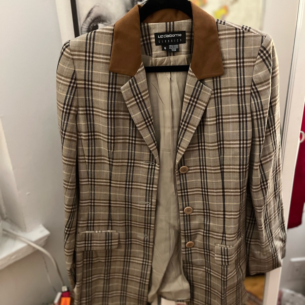 Vintage Liz Claiborne Button Front Wool Plaid Blazer 6